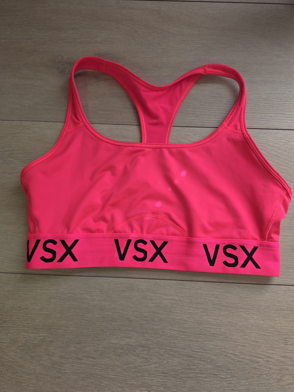 Victoria's Secret VSX Sports Bra Neon Pink Black Logo Band Racerback Large